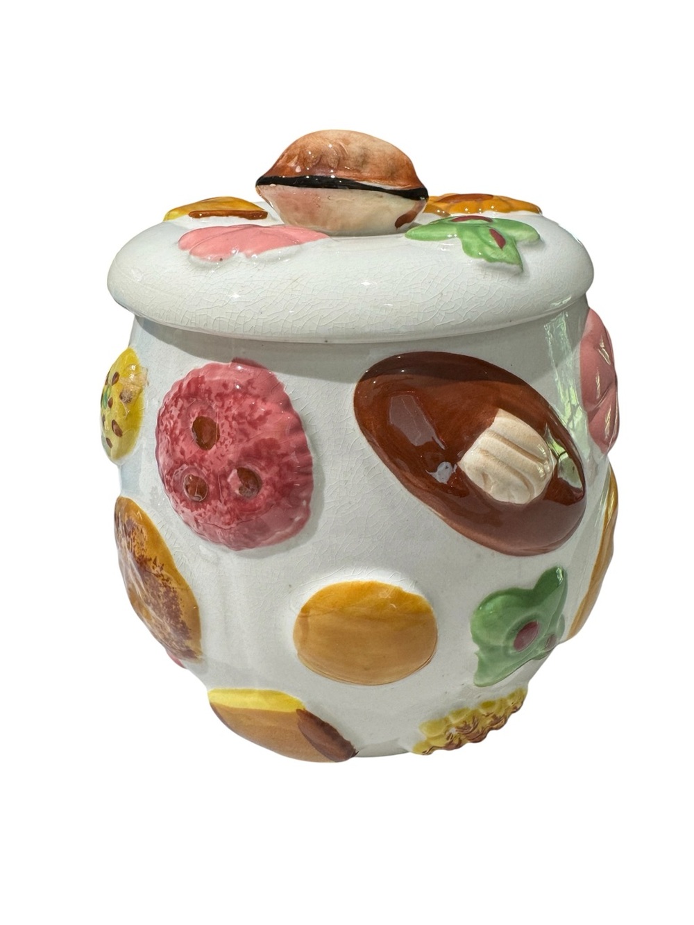 Vintage 1950s Napco "Cookies All Over" Cookie Jar with Walnut Shaped Lid Knob - Picture 1 of 15